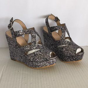 NWOT Never Worn BP 4" Heel Platform Wedge Glitter T-strap Open Peep Toe Heels
